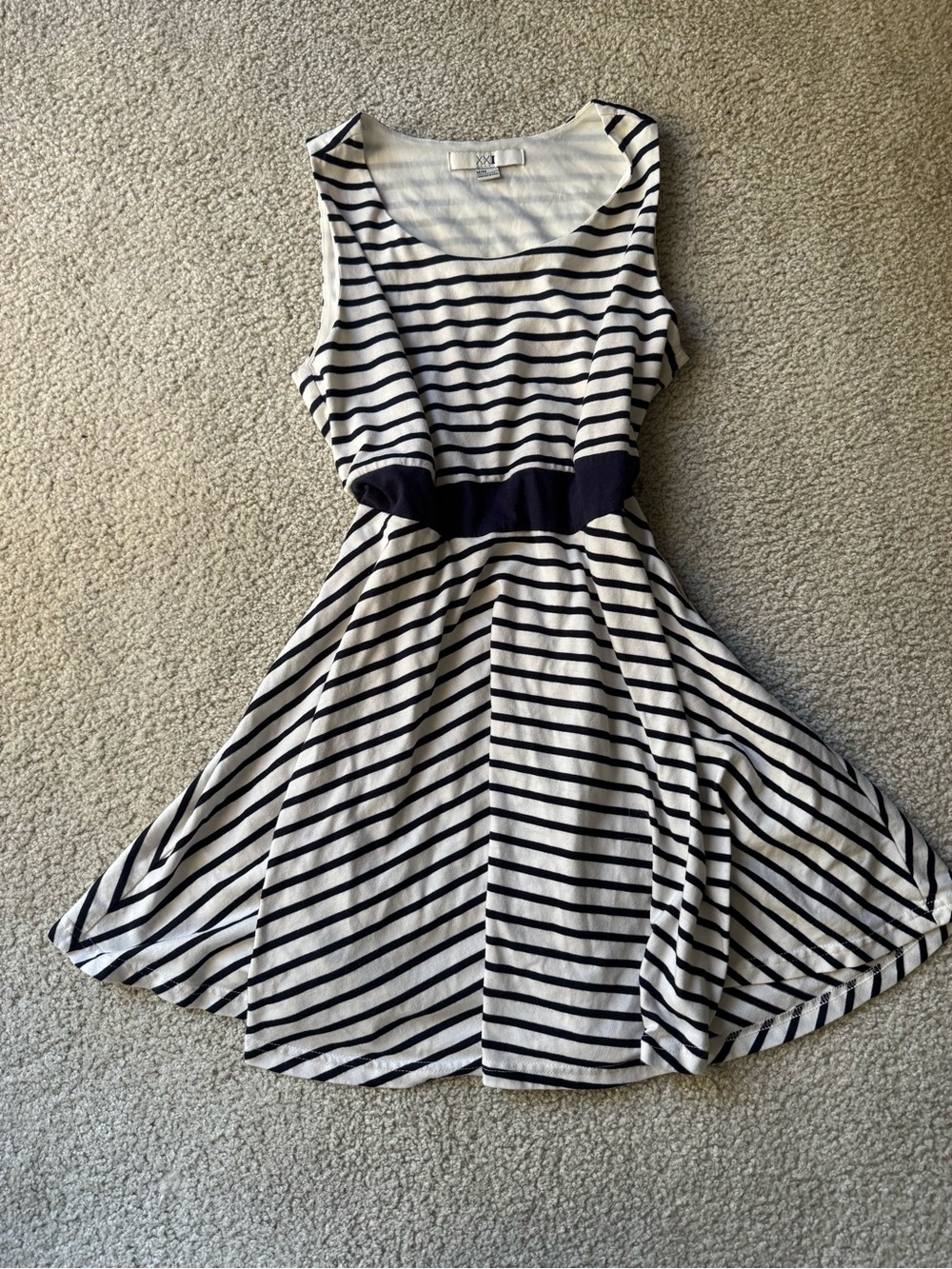 Vintage xxi fit flare 2000s y2Navy & White Striped Sleeveless Fit and Flare